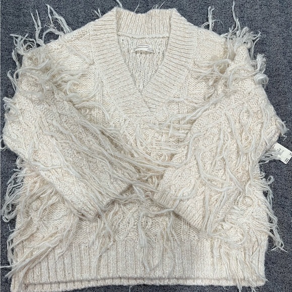 By Anthropologie Fringed Pullover Sweater, XXS petite - Picture 4 of 10